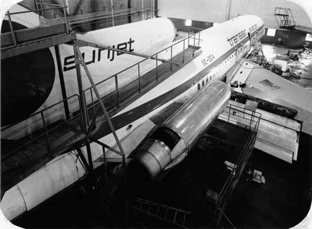 "TSA Boeing 727 i hangaren Sturup" Foto via Kurt Bjärestig
