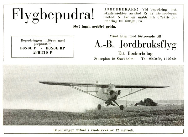 Annons på sid 3: Flygbepudra mot skadeinsekter med Jordbruksflyg.