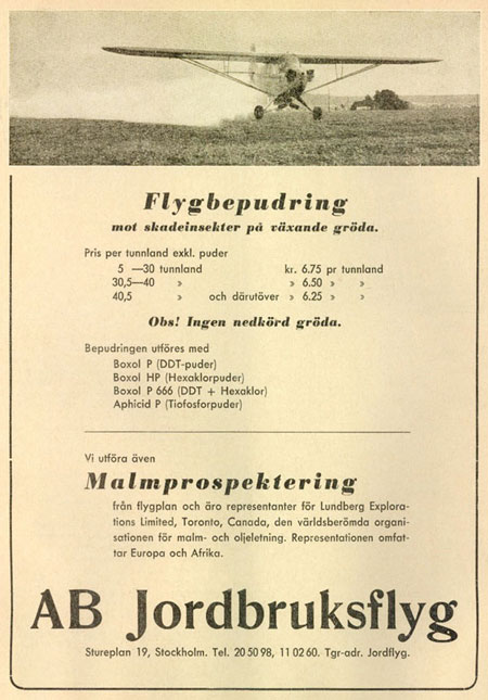 Sid 40: Annons för puderflyg och malmprospektering.