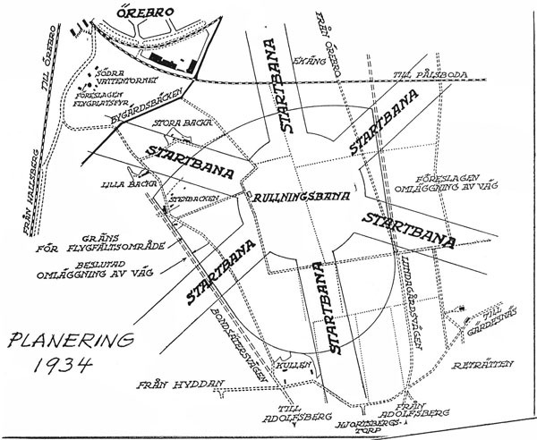 Idéritning från 1934 för nytt flygfält